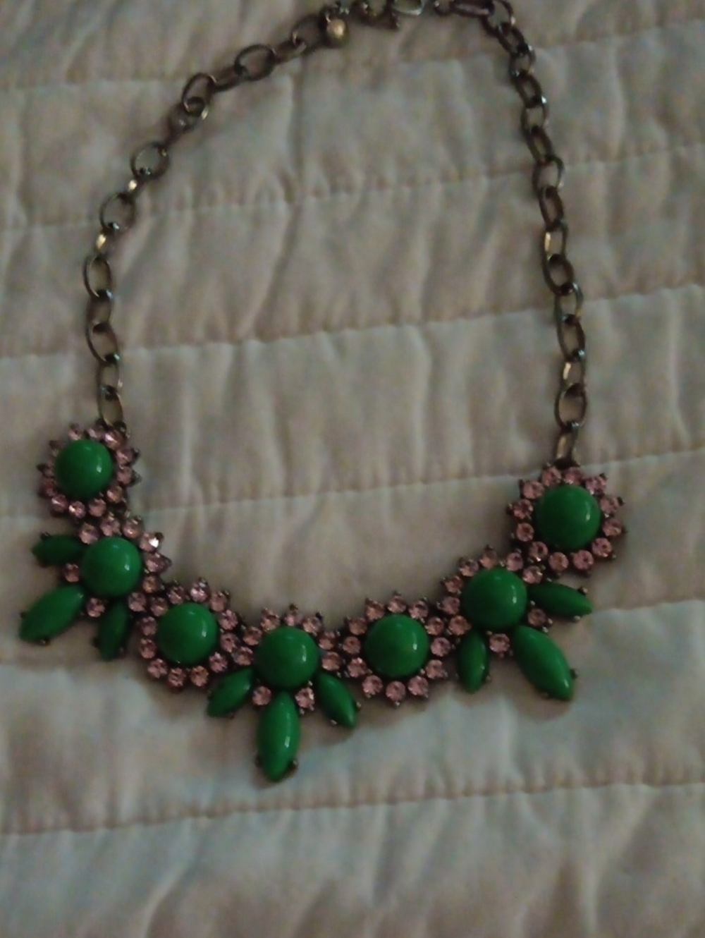 J. Crew Green and Pink Floral Bib Necklace